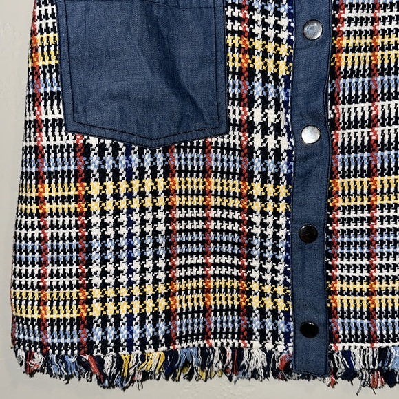 Zara Contrasting Tweed Mini Skirt Denim Snap Trim Closure 17” - Picture 3 of 7